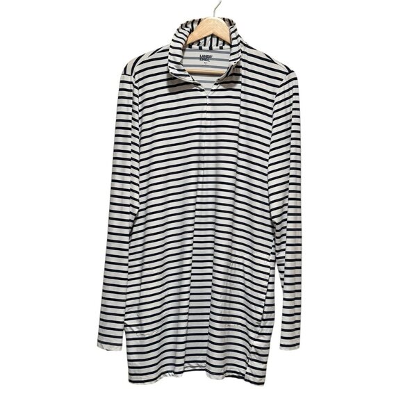 LANDS END Mariner Stripe Long Sleeve White Swim Rash Guard Tunic UPF50 Womens XL - Picture 2 of 11